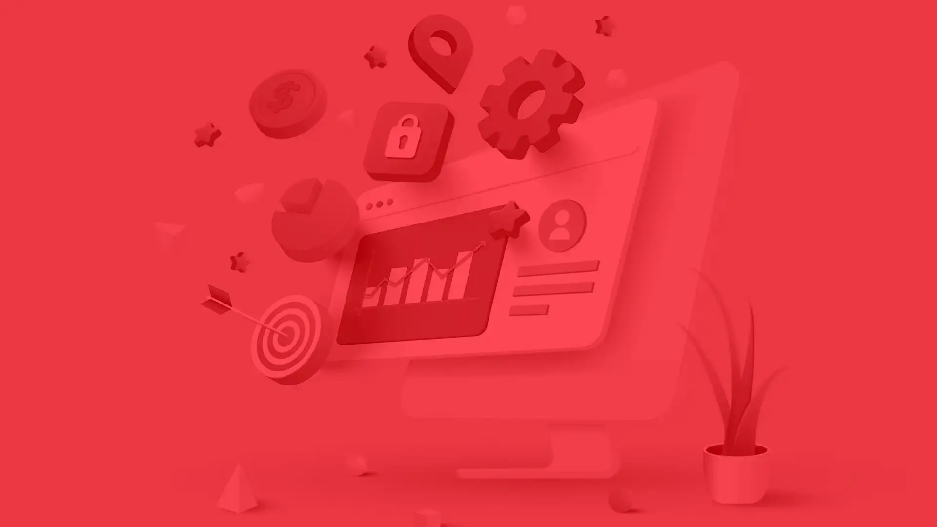 Computadora con iconos de marketing digital en 3D