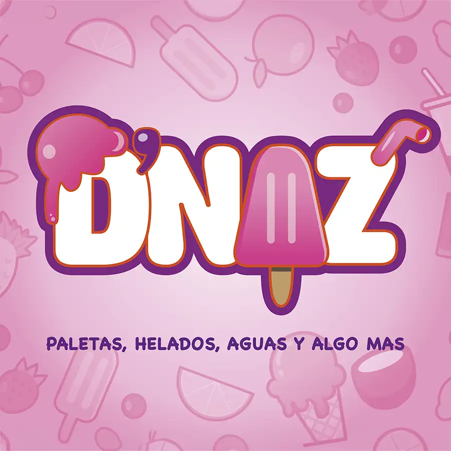 Logotipo de D’NAZ para marca de paletas, helados y aguas